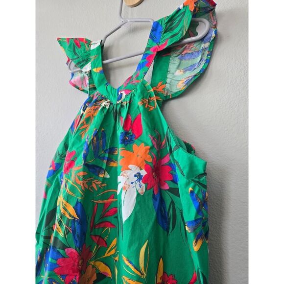 NWT Crewcuts J.Crew Girls Tropical Ruffle Dress Sz14 Clover Green Floral Summer - Picture 3 of 8